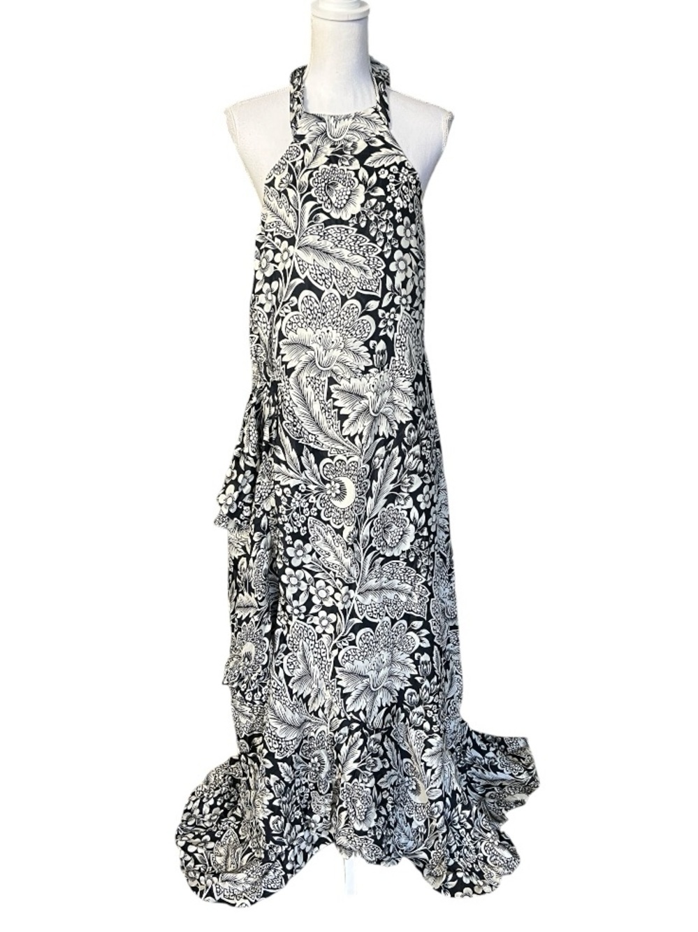 J.Crew Collection Black Ivory Floral Open-Back Halter Maxi Dress Size 16 NWT - Picture 3 of 10